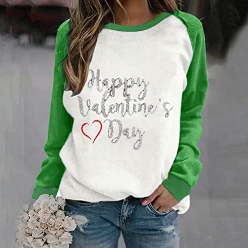 Sretan Dan zaljubljenih ženskih modnih dukseva slatka pulover na srcu Top Crewneck majice dugih rukava izlaze iz bluze