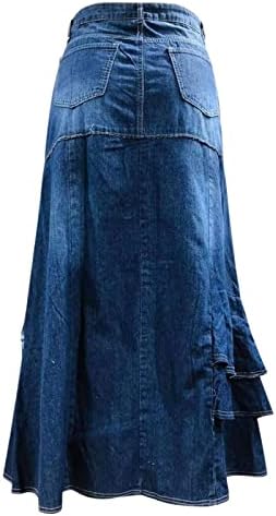 Dazlor Women Casual Mermaid Denim Maxi suknja Visoko struk Ripped neregularne rubne rufffles riblje Jean Long suknje