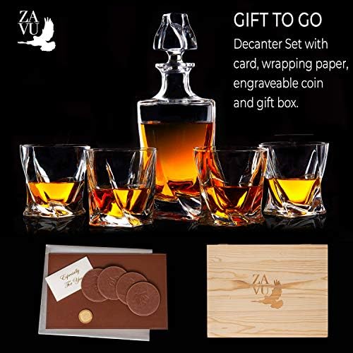 Premium Twisted Whisky Decanter Set, Exquisite Ultra Clarity Decanter 4 naočare, poklon za godišnjicu ili vjenčanje, uključuje kožnu
