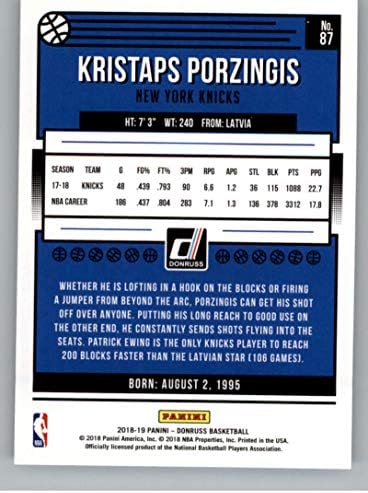 2018-19 Donruss Basketball 87 kristaps porzingis New York Knicks službena panini NBA trgovačka karta