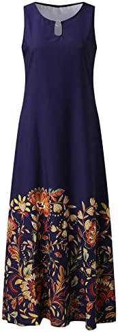 Gufesf ženska duga haljina, žene 2023 Maxi haljina bez rukava sa cvetnim V izrezom modne Casual haljine sa džepom