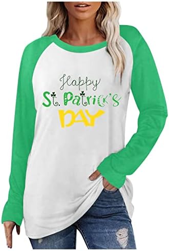 Saint Patricks Day Shirts žene Funny Dugi rukav Shamrock vrhovi za žene Crew Neck Comfort pulover grafički Tees