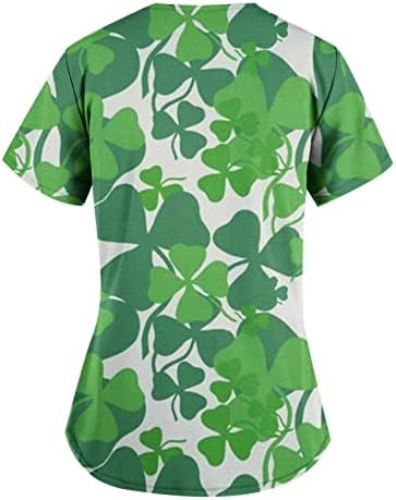 St. Patrick Dan piling vrhova sa džep ženski Shamrock grafike slatka Tee Casual kratkim rukavom medicinska sestra Radne uniforme