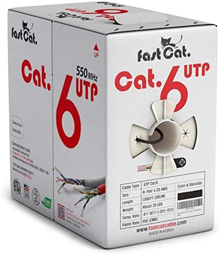 brza mačka. Cat6 Ethernet kabl 1000ft - 23 AWG, CMR, izolovana čvrsta gola bakrena žica Cat 6 kabl sa unakrsnim separatorom za smanjenje buke - 550mhz / 10 gigabitna brzina UTP Lan Cat6 kabl 1000ft-CMR
