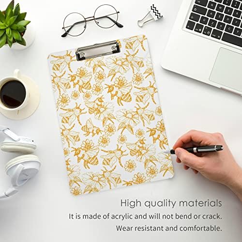 Honey Bee Plastic Clipboards with Metal Clip Letter Size Clipboard Low Profile Clip Boards for Kids Classroom Office Decorative-A4