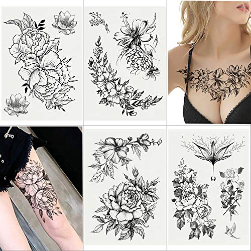 Veliki Realistični cvijet privremene tetovaže za žene odrasle djevojke Crna ruža cvjetna tetovaža seksi naljepnice za tetoviranje