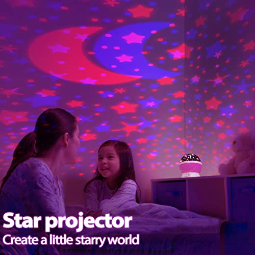 Moredig noćna svjetla za dječiju sobu, Star projektor noćno svjetlo za djecu 360 stepeni rotirajuće svjetlo za djevojčice noćno svjetlo sa 8 boja promjena osvjetljenja za Baby-Pink