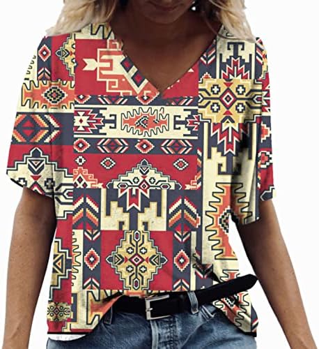 Samo radi velike veličine ženski Retro nacionalni stil Digitalni Print V izrez kratki rukav vrh ženske ženske košulje 3X