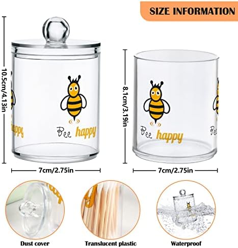 Yyzzh Bee Happy Crtani lik Honeybee na bijelom 4 pakovanju QTIP-ovog držača za pamučnu kuglicu Okrugli jastučići FLOSS 10 oz Apoteka