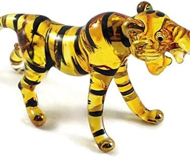 Mr_Air_thai_glass_blown sitne 3 Duga žuta crna kopitarska figurica - minijaturna ručna stakla Bengal Tigrs Crystal Wild Predator Životinje