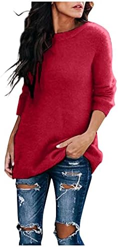 FOLD Džemper za jesen za žene za žene okrugli vrat Čvrsti pletiva sa dugim rukavima s dugim rukavima majicom plus majica veličine