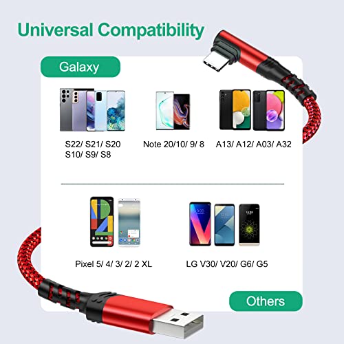 Besplatno ugao USB C kabl 10ft, C Type punjač Brzo punjenje Telefonski kabel punjač Kompatibilan sa Samsung Galaxy A03S / A13 / A12 / A14 / A53, S23 / 22/21 / S10 / S9 / S8, bilješka, 3pack-crna, siva , Crveno