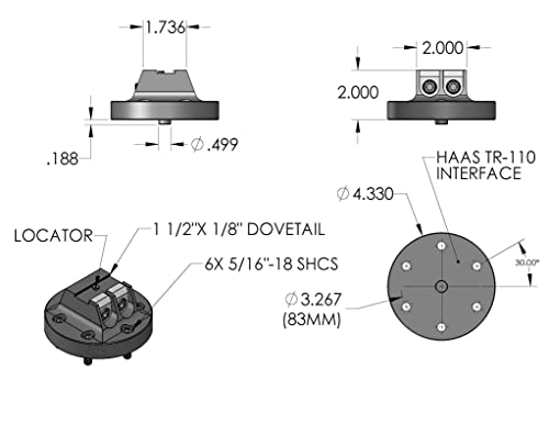 RAPTOR RWP-015 0,75 Učvršćivanje dovetail, 2 stezaljke, 3.267 Vijak krug, 2 Visina, 4,33 Promjer, aluminijum, 7075 aluminijum, premaz,