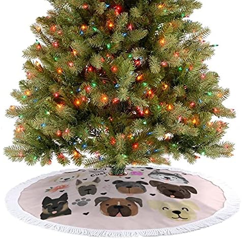 Psi i cvijeće Božićne suknje drveća Prostirka s FRVED-om za Halloween Farmhouse Holiday Dekoracije 48 x48