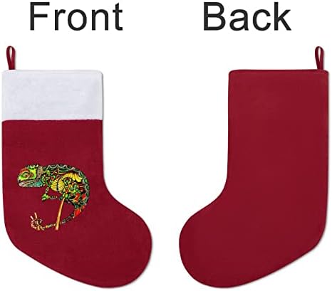 Psihodelic Chameleon Božićne čarape sa plišanim kaminom visi za Xmas Tree Decor Decor