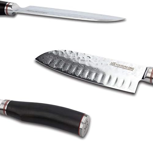 YouSunlog Santoku Nož 7-inčni kuharski nož - Japanski čekić čeličnih čelika - prirodna ručica od olovnog drveta sa kožnim omotačem