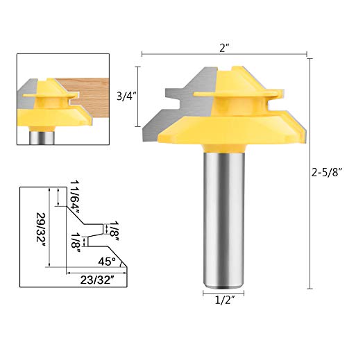 45 stepeni Brava Miter ruter Bit-BAIDETS 1/2 inča drška, 3/4 inča zaliha, 2 inča prečnik, Carbide Drvo Router Bits obradu rezač Tool