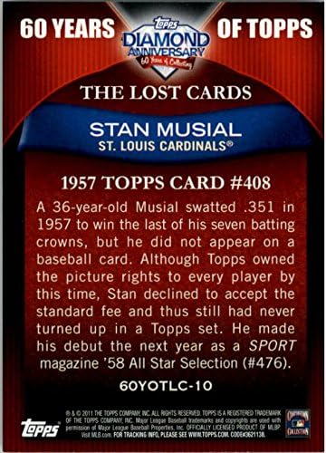 TOPPS iz 2011. 60 godina TOPPS izgubljene kartice 60Yotlc-10 Stan Musial St. Louis Cardinals Baseball Card Nm-Mt