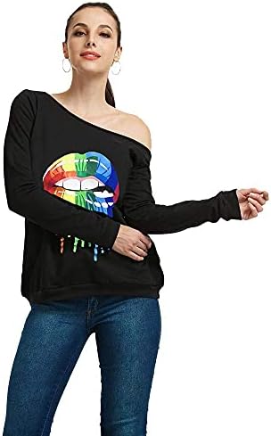 MAGICMK ženska trenerka usne Print uzročna bluza s ramena Dugi rukav labavi Slouchy pulover Plus Size vrhovi