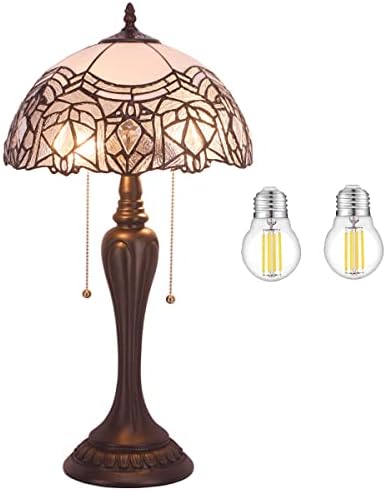 WERFACTORY Tiffany lampa Bijela savijena vitraža Kristalna stolna lampa noćni stol svjetlo za čitanje 12x12x22 inča dekor spavaća