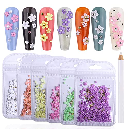 WOKOTO 6 torbe 3d cvijeće za nokte šarene cvjetne čari za nokte s metalnim perlama biseri i dijamanti cvijet pribor za nokte 3d čari