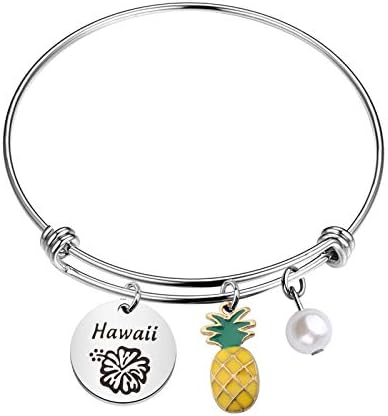 Wsnang Hawaii plaža poklon Havajska narukvica sa šarmom ananasa Bangle plaža tema nakit tropski odmor poklon za nju