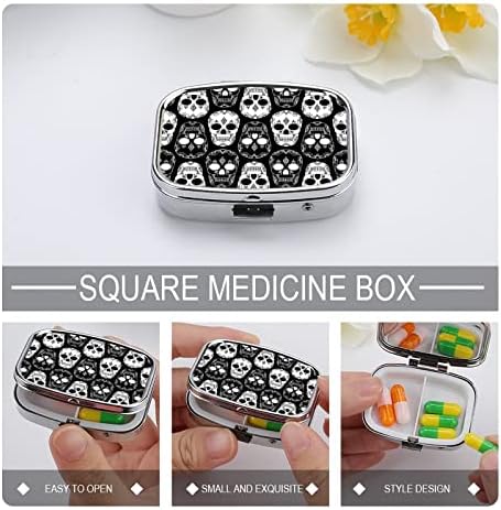 Metalna kutija za pilule Crna Bijela kutija za skladištenje pilula s lobanjom vitaminski organizatori malih pilula za džepna putovanja