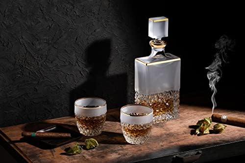 Barski-evropski kvalitet-Crystal-Whisky-Liquor-pravougaonog oblika - Decanter-Raindrop dizajn sa mat obrubom i zlatnim obrubom - 25