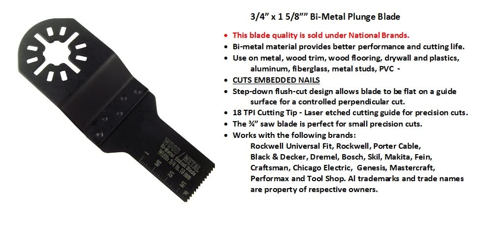 3/4 Bi-Metal oscilirajuće oštrice sa univerzalnom sjenicom za Fein, Dremel, Bosch, Ridgid, Ryobi, Milwaukee, Skil i još mnogo toga