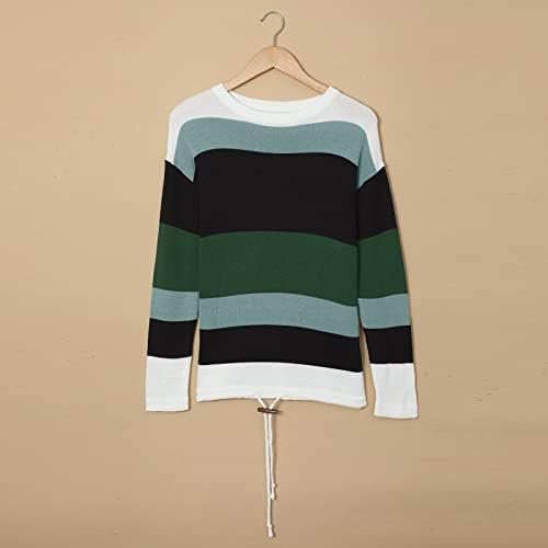 Ženski džemperi prugaste boje blokiranje u boji srednje duge labav okrugli vratni džemper pulover