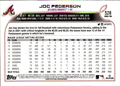2022 TOPPS 528 Joc Pederson Atlanta Braves Series 2 MLB bejzbol trgovačka kartica