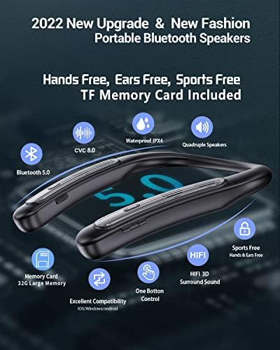 Bluenin prenosivi Bluetooth zvučnici, Nosivi Bluetooth zvučnici sa trakom za vrat sa ugrađenom TF karticom, bežični ovratnik CVC 8.0