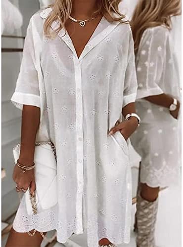 Miashui tunika ženska bijela košulja grudi labave Ležerne haljine žene ljetne duge rukave tunike haljine