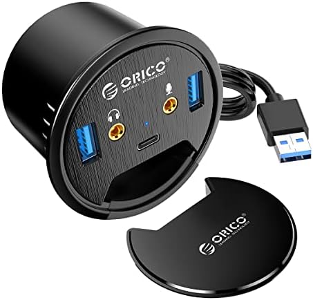 ORICO Desk Grommet USB 3.0 Hub sa 2 Type-A 1 Type-C portom, Mic & Audio Jack, 4.9 Ft dugačak kabl za rupu prečnika 60mm, stoni Organizator