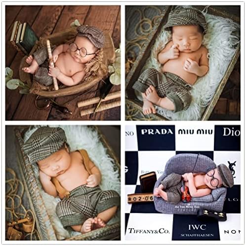 Coberllus novorođene Baby Photo rekvizite provjerene tkanine za dječake ravna kapa & Suspender pantalone Romper fotografija