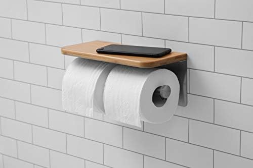 JackCubeDesign Dvostruki toaletni papir Držač od nehrđajućeg čelika Zidna montaža Kupatilo Dvostruki nosač sa bambusom za kadu - MK428B