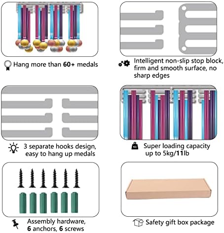 CREATECABIN Gimnastics Medal HOLDER Hanger zaslon preko 60 medalja nosač sportova nagrada Metalni nosač nosača regala čvrst zid montiran