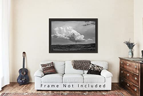 Country Photography Print crno-bijela slika olujnog oblaka iznad vjetrenjače u Nebraski Prerijski zid Art Western Farmhouse Decor