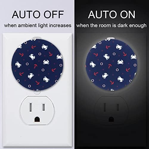 2 paket Plug-in Nightlight LED noćno svjetlo Bijela rakova Crvena sidrena mornarička pozadina sa senzorom sumraka do zore za dječiju