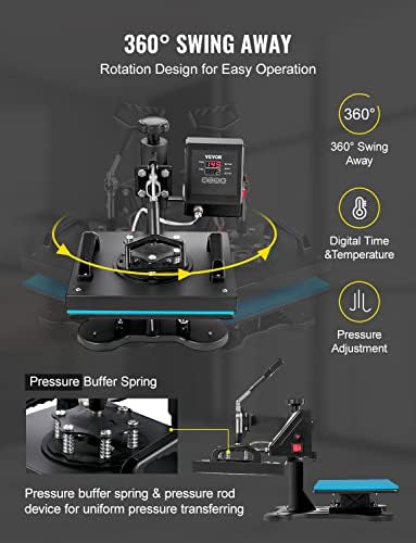 VEVOR 12x10 Inch Heat Press dvostruka Digitalna mašina za toplotnu presu 650W Swing Away T-Shirt Sublimacioni štampač prenos rotacije