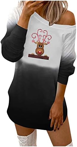 Minche božićni pulover dame seksi tunika noćni rukav noćni grafički pulover asimetrični izrez cool baggy