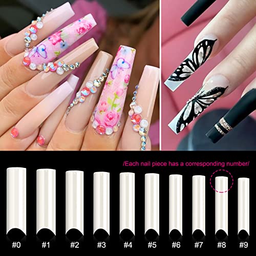 Ranrose 100pcs Extra Long nail Tips, XXL Super Long Half Cover Deep C Curve lažni nokti 10 Veličina suženi kvadratni vrhovi za nokte