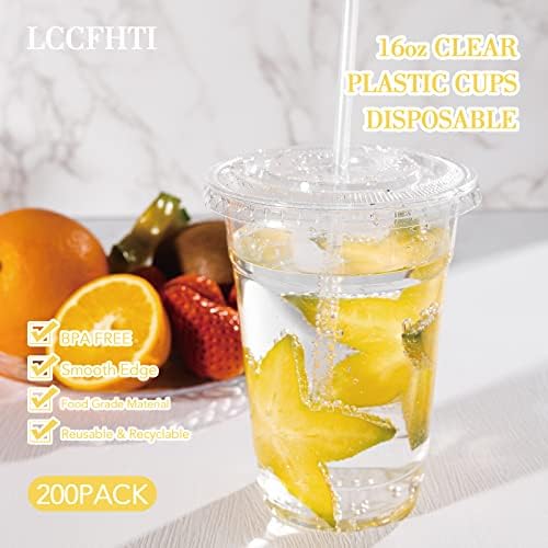 LCCFHTI 200 setovi 16oz plastične čaše sa poklopcima i slamkama, čistom jednokratne šalice za piće za sudiee, ledene šalice za kafu