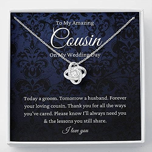 Nakit za karticu poruke, ručno izrađena ogrlica - personalizirani poklon love čvor, rođak mladoženja poklon od rođaka do rođaka vjenčanja