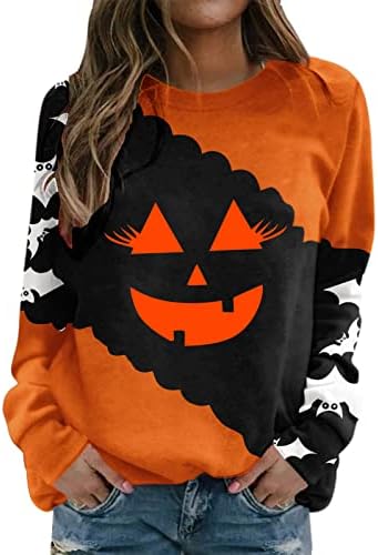 Beuu Womens Dugi rukav pulover Duksevi T dukseri Casual Halloween Color Block Crewneck vrhovi za ispis životinja