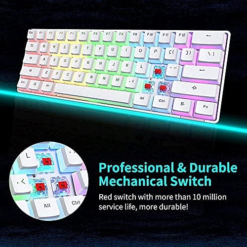NACODEX 60% mehanička tastatura za igre i kožni oslonac za zapešće, PBT Puding Keycap 1000mAh Bluetooth 5.0 Rainbow tastatura za iOS