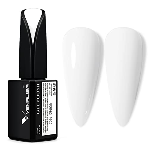 VENALISA 15ml Gel lak za nokte, čisto bijela boja namočite UV LED Gel za nokte Nail Art Starter manikir Salon DIY kod kuće, 0.53 oz