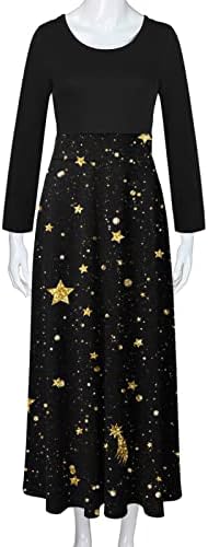 Ženske Maxi haljine Faashion štampani dugi rukavi Casual Sundress Moda tanka Fit Božićna zabava košulja haljina