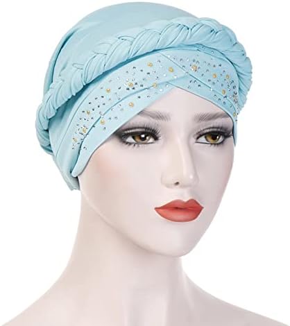 Turban Headwrap za žene boemske kape sa Rhinestones rak pokrivala za glavu jednobojne uvijene Hemo kape