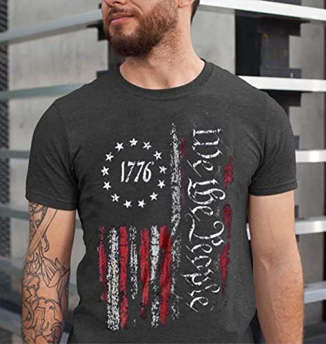 SECETKET We The People American 1776 Shirt Men Distressed američka zastava Patriotski kratki rukav Dan nezavisnosti T-Shirt